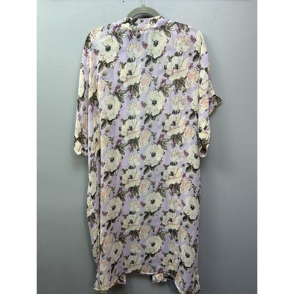Steve Madden Purple‎ Floral Sheer Kimono Womens One Size Pockets Long Line - Picture 2 of 7